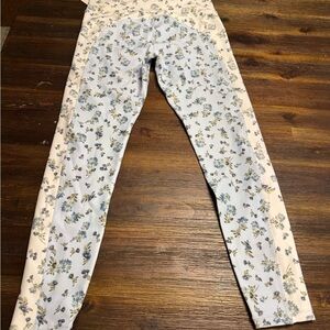 Aqua Floral Print Leggings - Blue and White